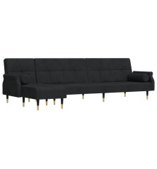 L formos sofa-lova, juodos spalvos, 271x140x70cm, aksomas