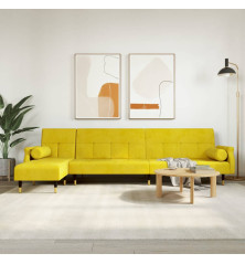 L formos sofa-lova, geltonos spalvos, 271x140x70cm, aksomas