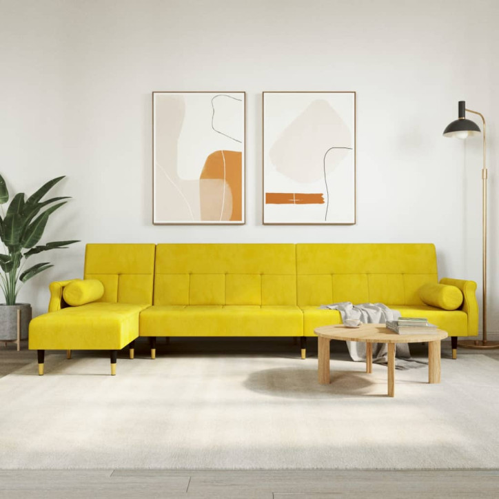 L formos sofa-lova, geltonos spalvos, 271x140x70cm, aksomas