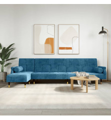 L formos sofa-lova, mėlynos spalvos, 271x140x70cm, aksomas