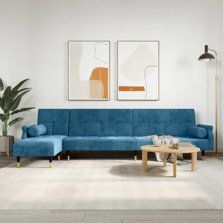 L formos sofa-lova, mėlynos spalvos, 271x140x70cm, aksomas