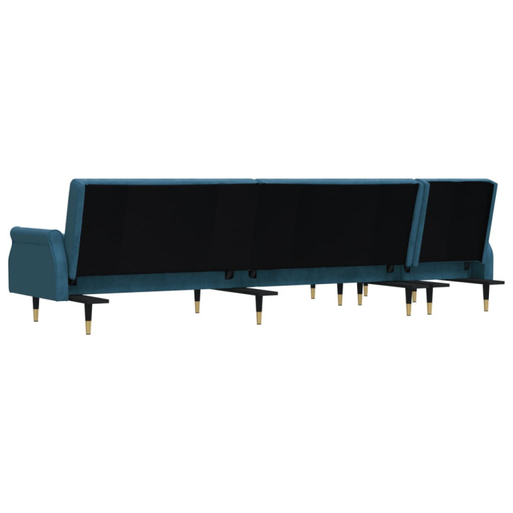 L formos sofa-lova, mėlynos spalvos, 271x140x70cm, aksomas