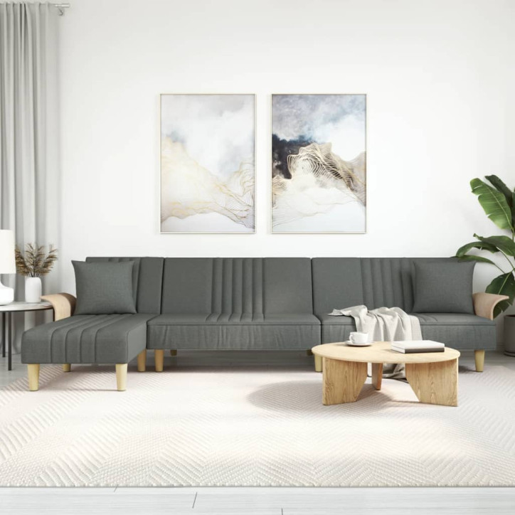 L formos sofa-lova, tamsiai pilka, 279x140x70cm, audinys