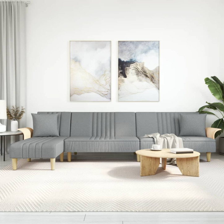 L formos sofa-lova, šviesiai pilka, 279x140x70cm, audinys