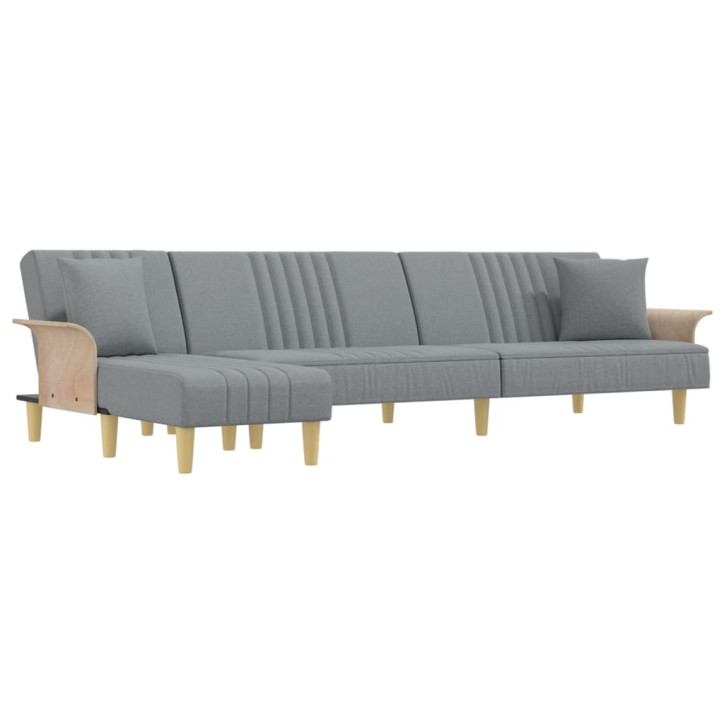 L formos sofa-lova, šviesiai pilka, 279x140x70cm, audinys