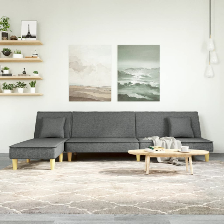 L formos sofa-lova, tamsiai pilka, 255x140x70cm, audinys