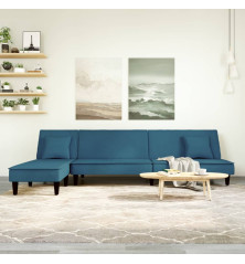 L formos sofa-lova, mėlynos spalvos, 255x140x70cm, aksomas