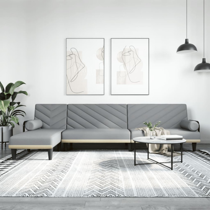 L formos sofa-lova, šviesiai pilka, 260x140x70cm, audinys