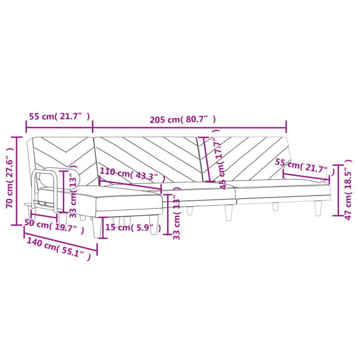 L formos sofa-lova, šviesiai pilka, 260x140x70cm, audinys