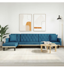 L formos sofa-lova, mėlynos spalvos, 271x140x70cm, aksomas