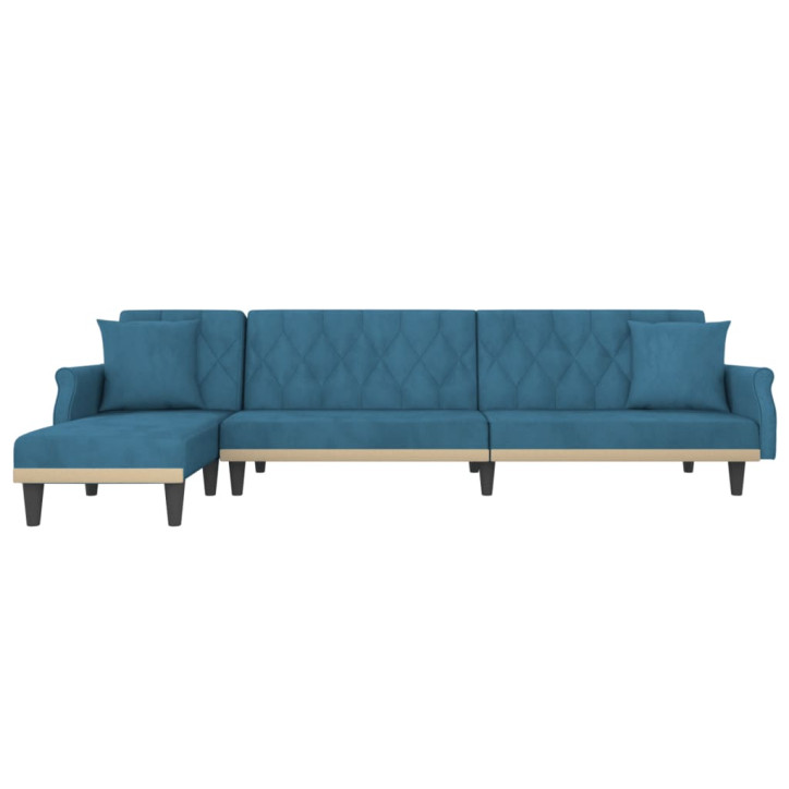 L formos sofa-lova, mėlynos spalvos, 271x140x70cm, aksomas