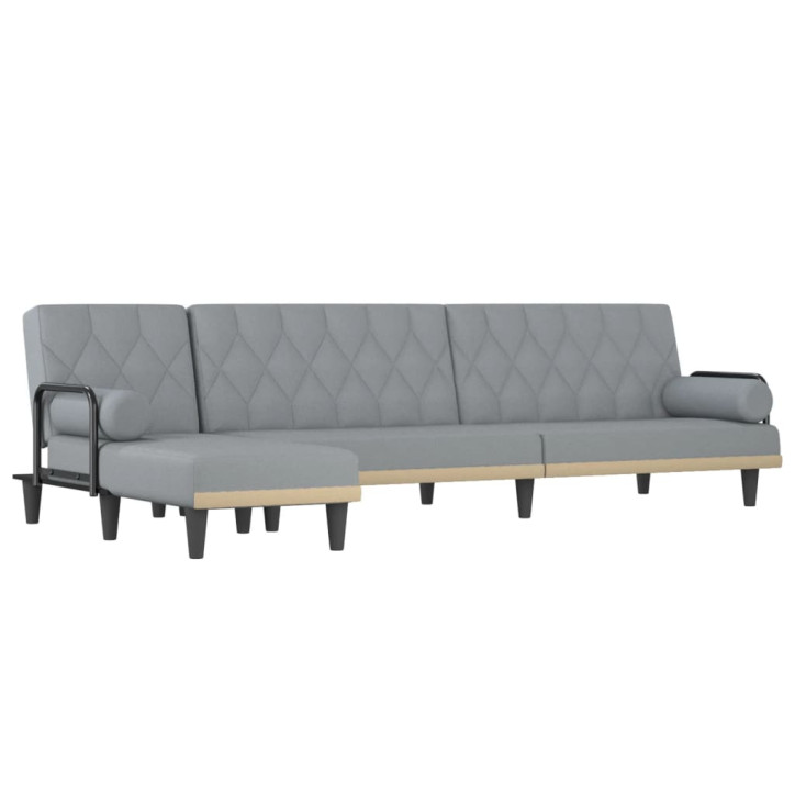 L formos sofa-lova, šviesiai pilka, 260x140x70cm, audinys