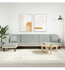 L formos sofa-lova, šviesiai pilka, 271x140x70cm, aksomas