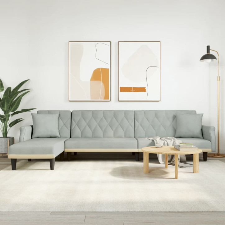 L formos sofa-lova, šviesiai pilka, 271x140x70cm, aksomas