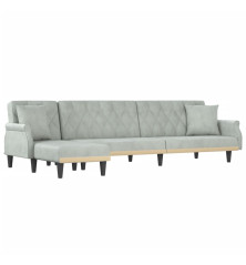 L formos sofa-lova, šviesiai pilka, 271x140x70cm, aksomas