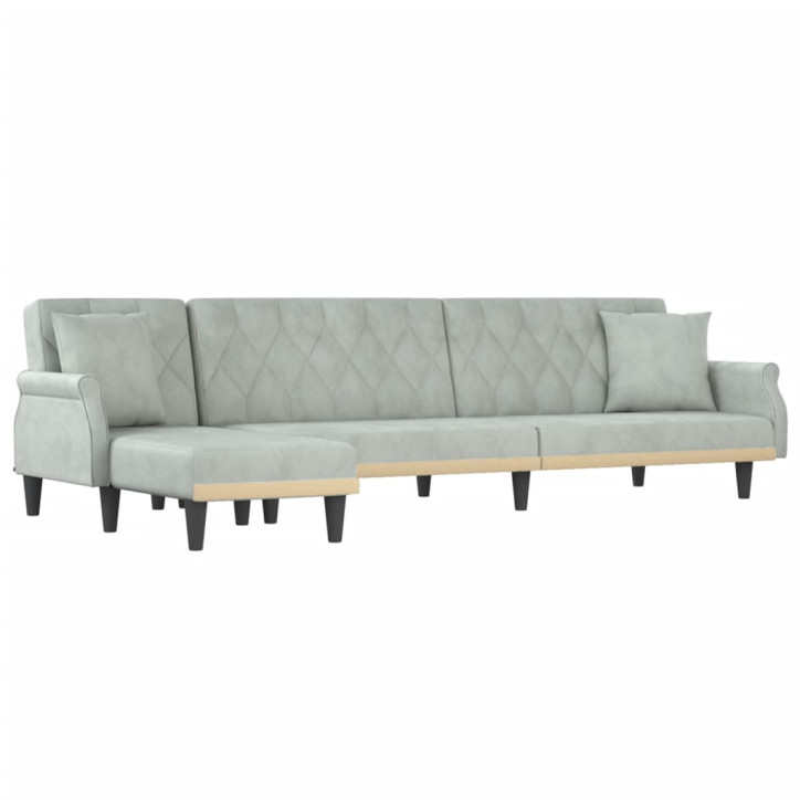 L formos sofa-lova, šviesiai pilka, 271x140x70cm, aksomas