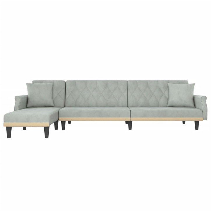 L formos sofa-lova, šviesiai pilka, 271x140x70cm, aksomas