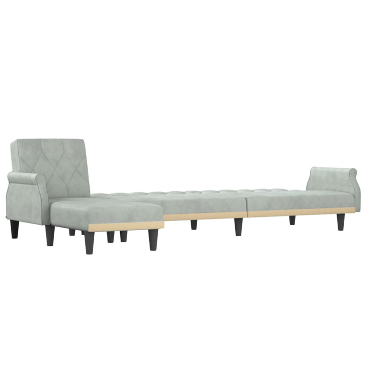 L formos sofa-lova, šviesiai pilka, 271x140x70cm, aksomas