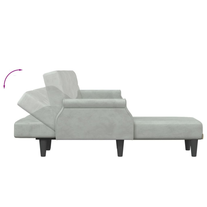 L formos sofa-lova, šviesiai pilka, 271x140x70cm, aksomas