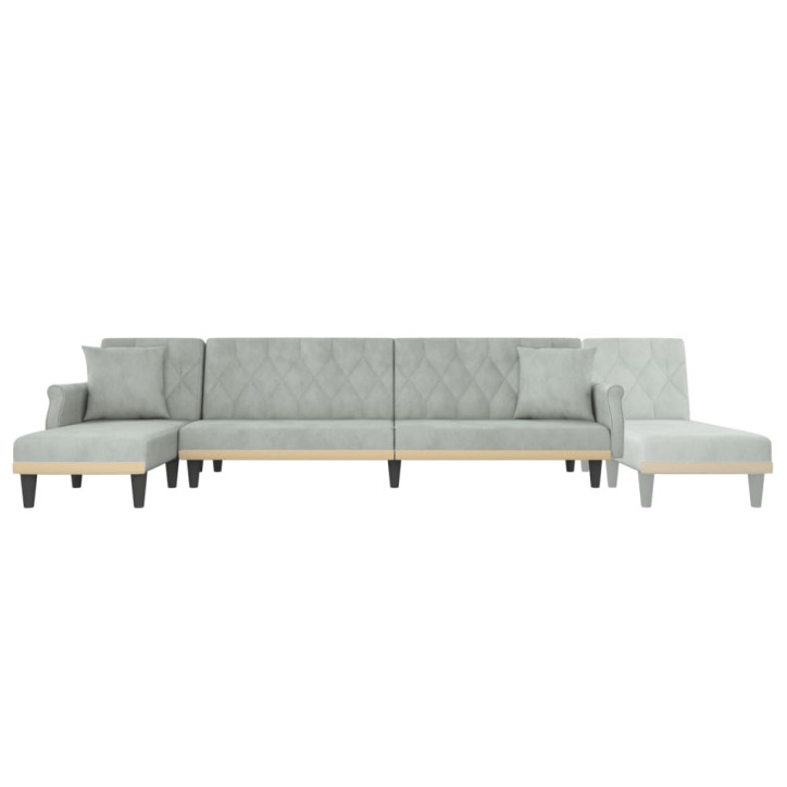 L formos sofa-lova, šviesiai pilka, 271x140x70cm, aksomas