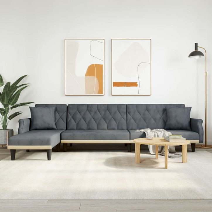 L formos sofa-lova, tamsiai pilka, 271x140x70cm, aksomas