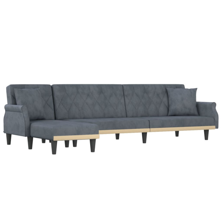 L formos sofa-lova, tamsiai pilka, 271x140x70cm, aksomas