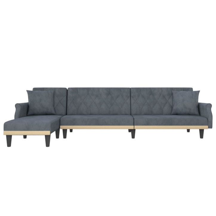 L formos sofa-lova, tamsiai pilka, 271x140x70cm, aksomas