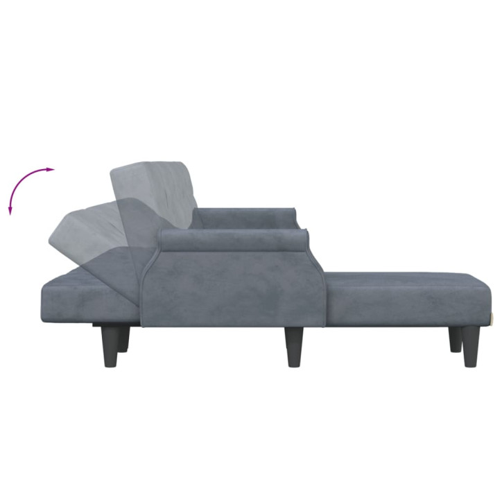 L formos sofa-lova, tamsiai pilka, 271x140x70cm, aksomas