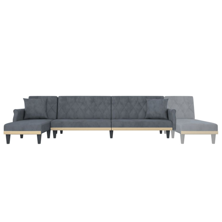 L formos sofa-lova, tamsiai pilka, 271x140x70cm, aksomas