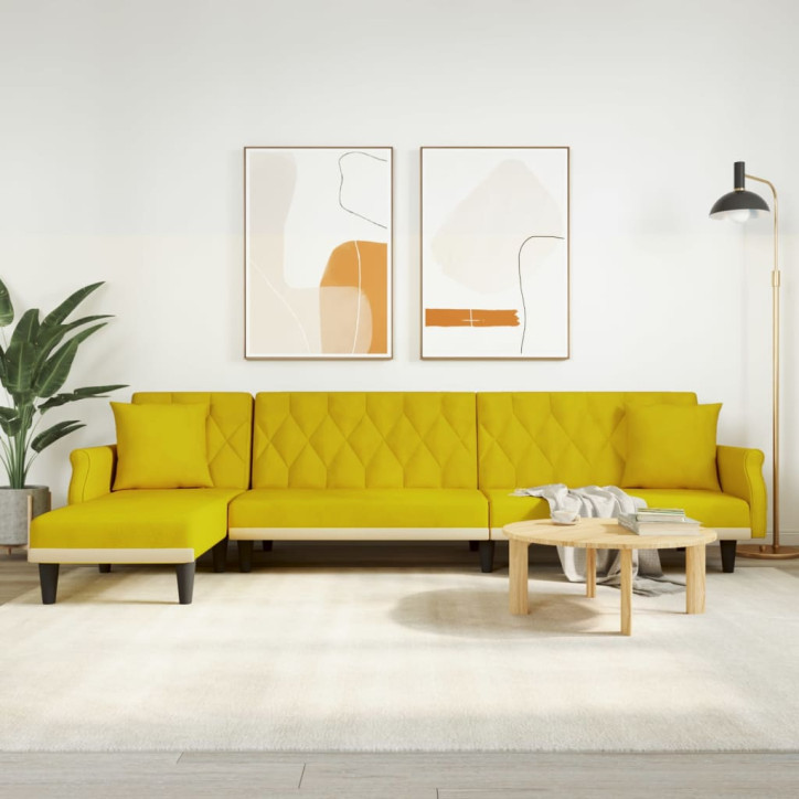 L formos sofa-lova, geltonos spalvos, 271x140x70cm, aksomas