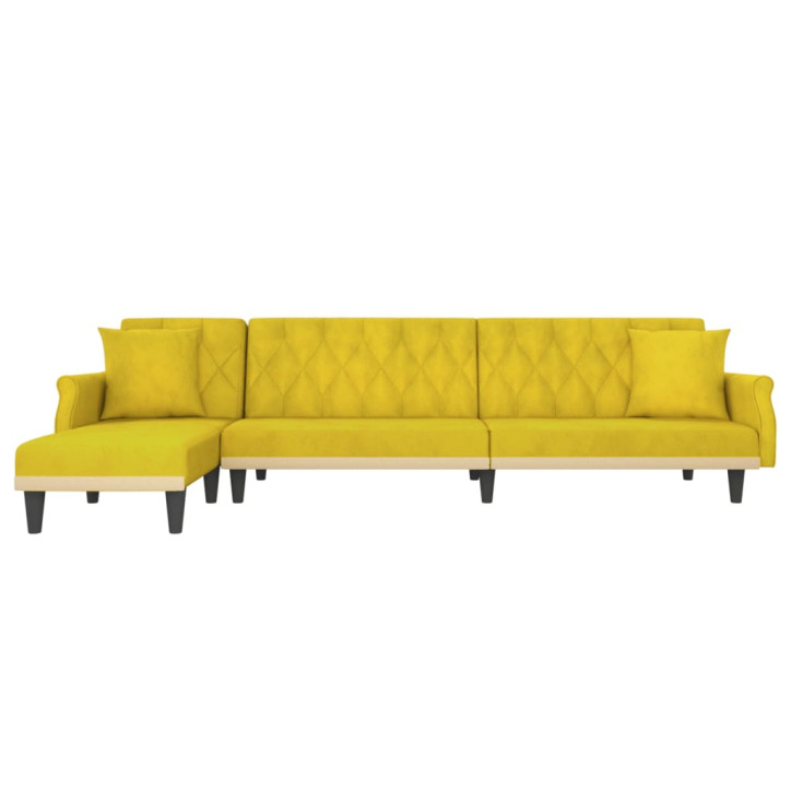 L formos sofa-lova, geltonos spalvos, 271x140x70cm, aksomas