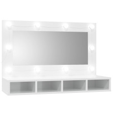 Veidrodinė spintelė su LED, balta, 90x31,5x62cm, blizgi