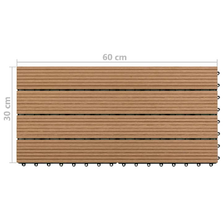 Grindų plytelės, 6vnt., rudos spalvos, 60x30cm, WPC, 1,08 m²