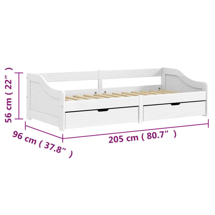 Lova su 2 stalčiais IRUN, balta, 90x200cm, pušies masyvas