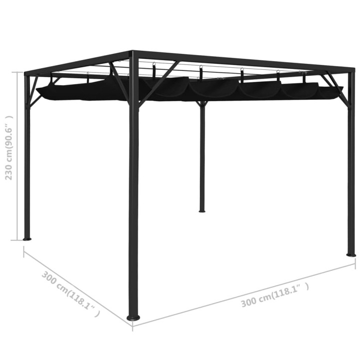 Sodo pavėsinė su įtraukiamu stogo skliautu, antracito, 3x3m