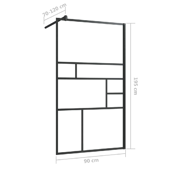 Dušo sienelė su skaidriu ESG stiklu, juodos spalvos, 90x195cm