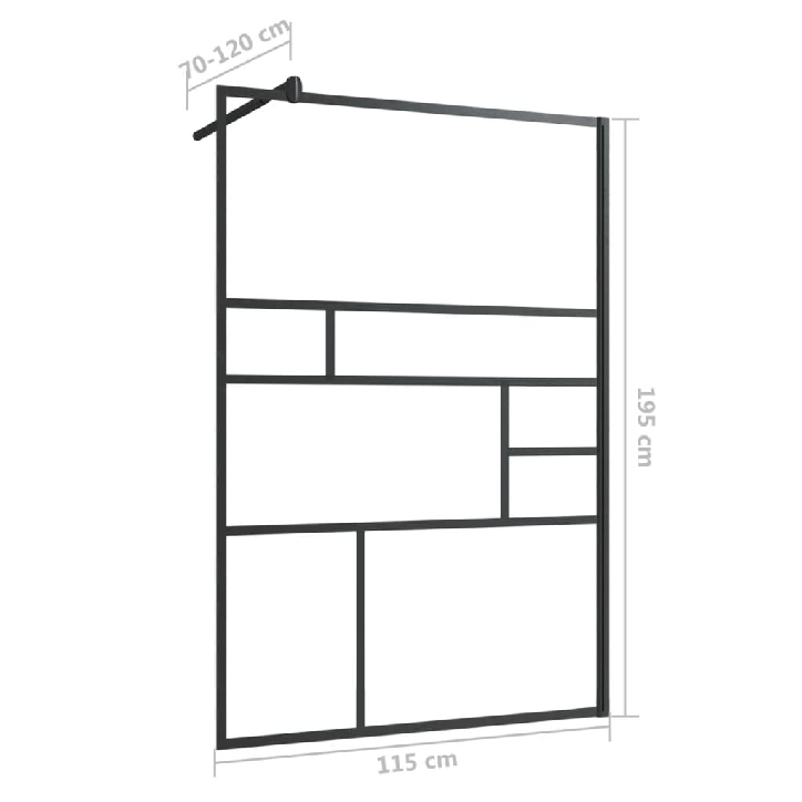 Dušo sienelė su skaidriu ESG stiklu, juodos spalvos, 115x195cm