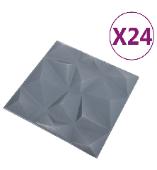 3D sienų plokštės, 24vnt., deimantų pilkos, 50x50cm, 6m²