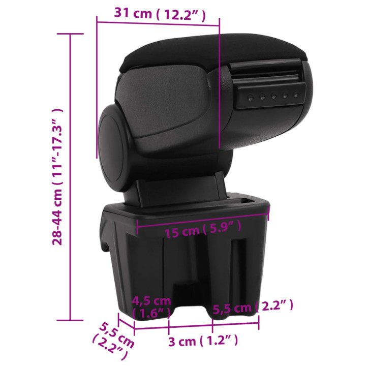 Automobilio porankis, juodos spalvos, 15x31x(28–44)cm, ABS