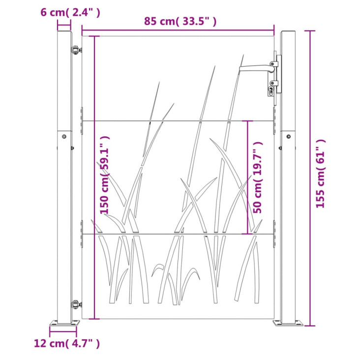 Sodo vartai, 105x155cm, corten plienas, žolės dizaino