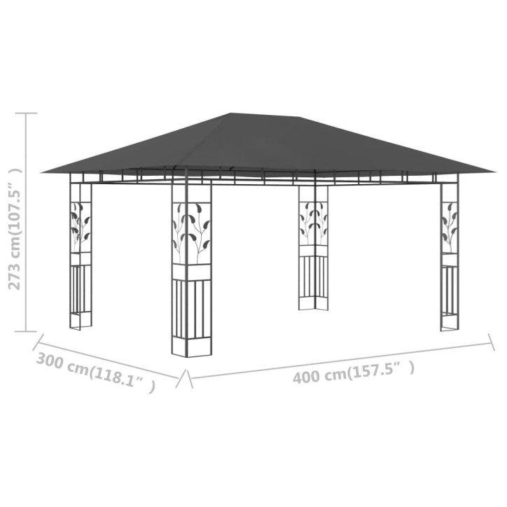 Pavėsinė su tinkleliu nuo uodų, antracito, 4x3x2,73m, 180g/m²