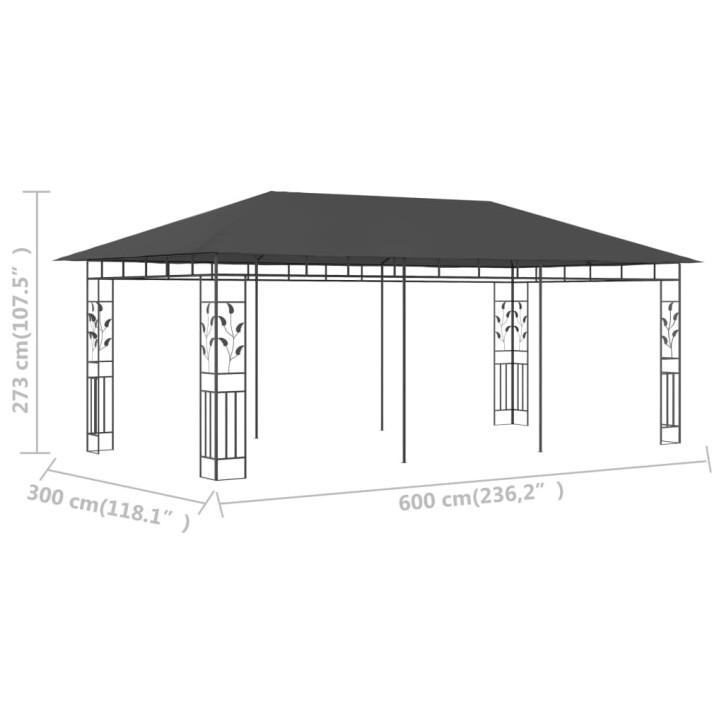 Pavėsinė su tinkleliu nuo uodų, antracito spalvos, 6x3x2,73m