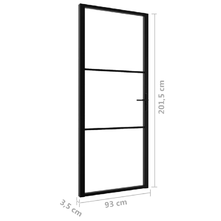 Vidaus durys, juodos, 93x201,5cm, ESG stiklas ir aliuminis