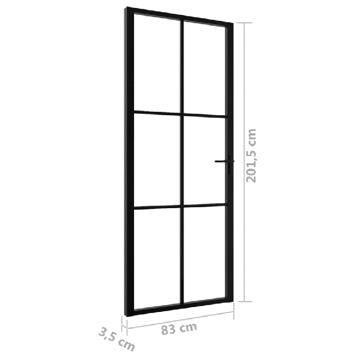 Vidaus durys, juodos, 83x201,5cm, ESG stiklas ir aliuminis