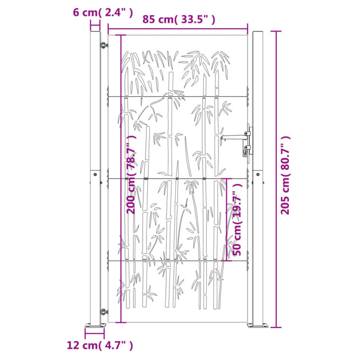 Sodo vartai, 105x205cm, corten plienas, bambuko dizaino