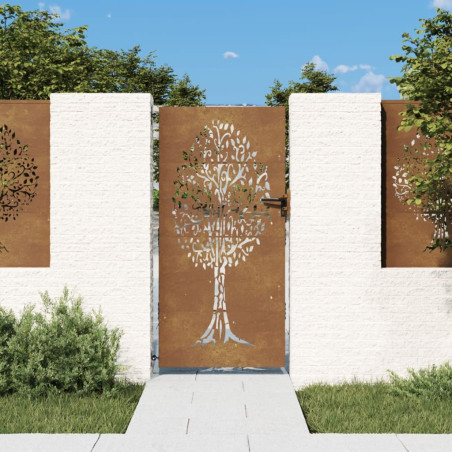 Sodo vartai, 85x200cm, corten plienas, medžio dizaino