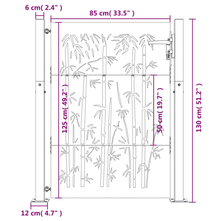 Sodo vartai, 105x130cm, corten plienas, bambuko dizaino