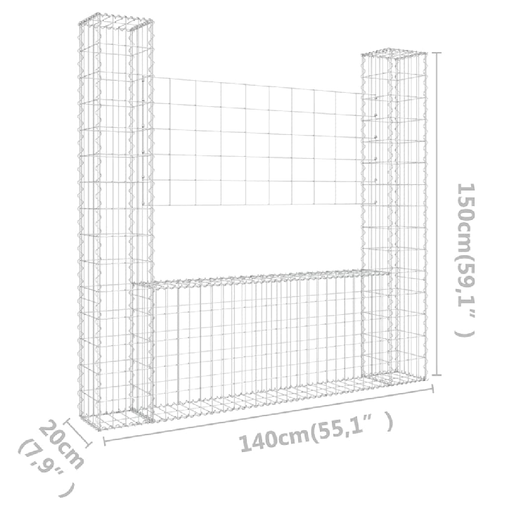 Gabionų krepšiai su 2 kolonomis, 140x20x150cm, geležis