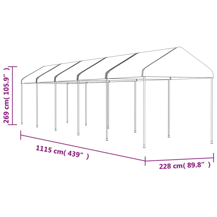 Pavėsinė su stogu, balta, 11,15x2,28x2,69m, polietilenas