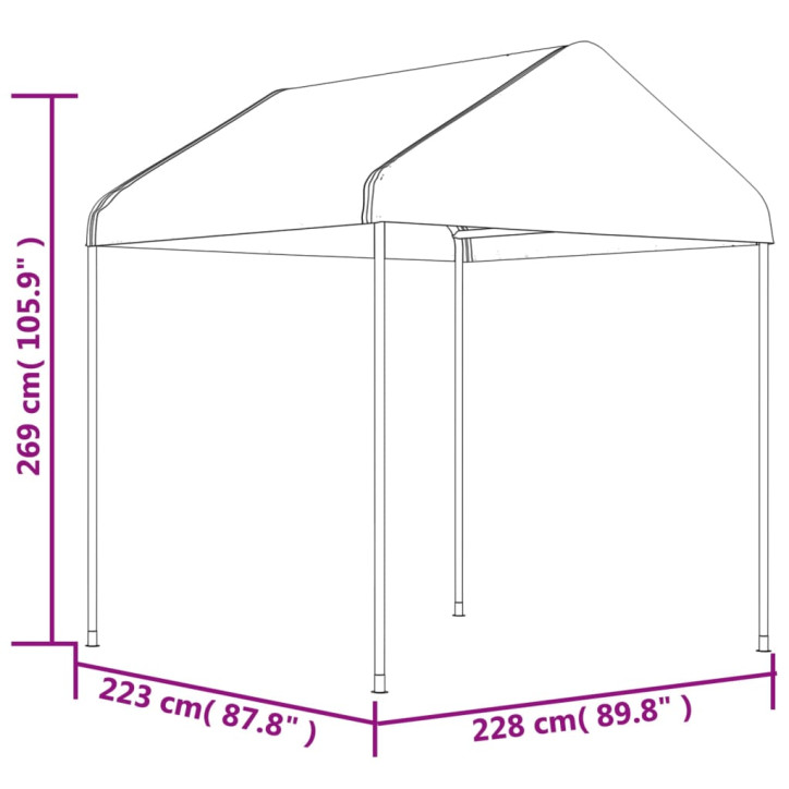 Pavėsinė su stogu, balta, 15,61x2,28x2,69m, polietilenas